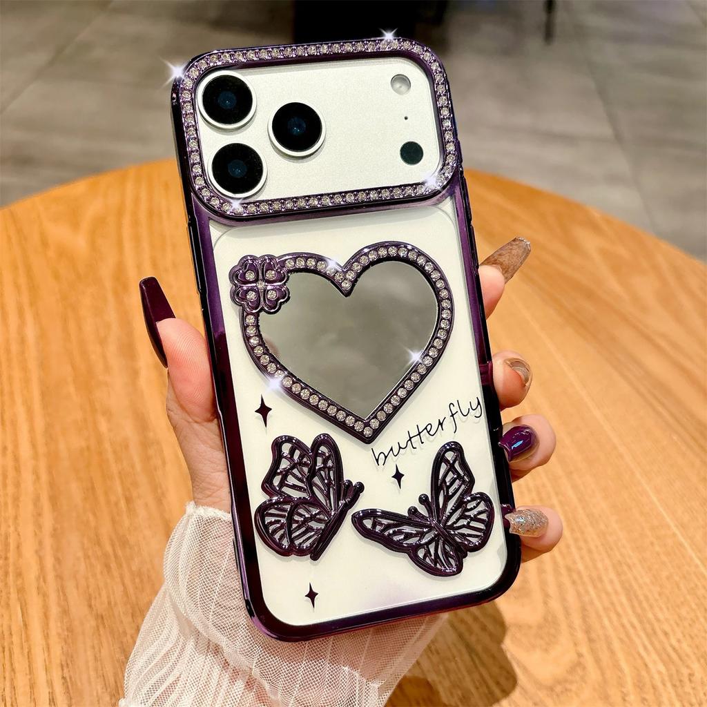 Beautiful Love Mirror Butterfly Shining Protector Colorful Phone Case for iPhone 17 Air 16 15 14 13 12 11 Pro Max Plus Cover