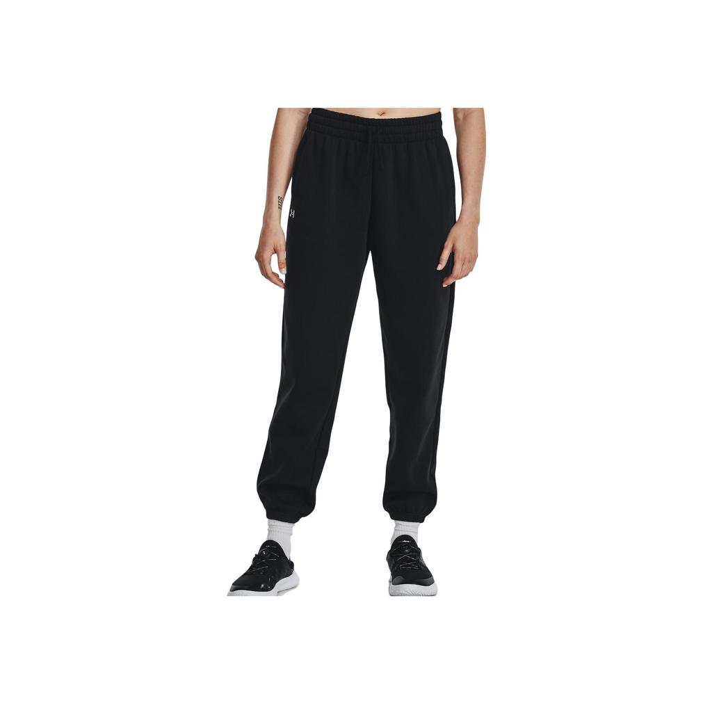 Under Armour Solid Color Elastic Tapered Letter Embroidered Knitted Sports Pants Women Pants Black 1379440-001