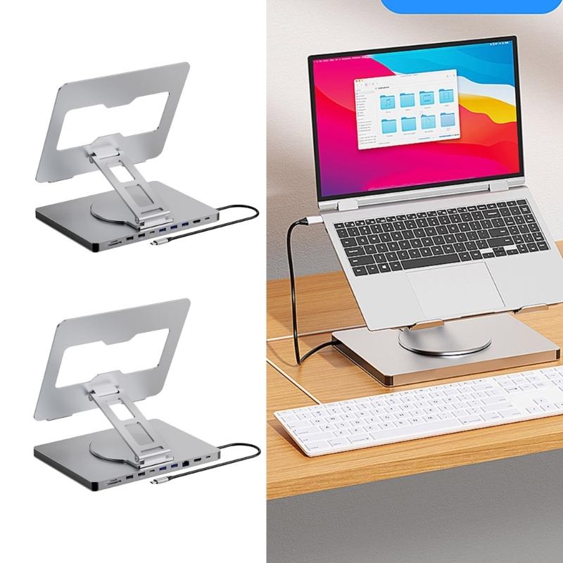 10 Port Laptop Dock Holder with 4K60hz Output USB3.0x3 Support and PD100W Charging 360 Degree Rotation Holder