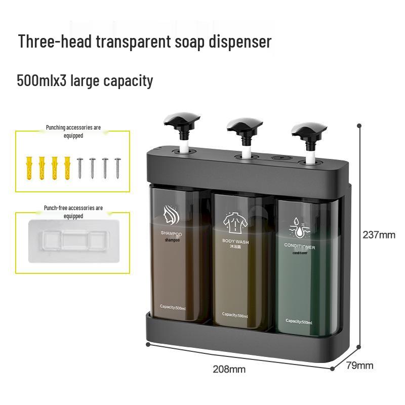 Punch-Free Wall-Mount Soap Dispenser for Shampoo & Shower Gel, Manual Press, Light Luxury Style