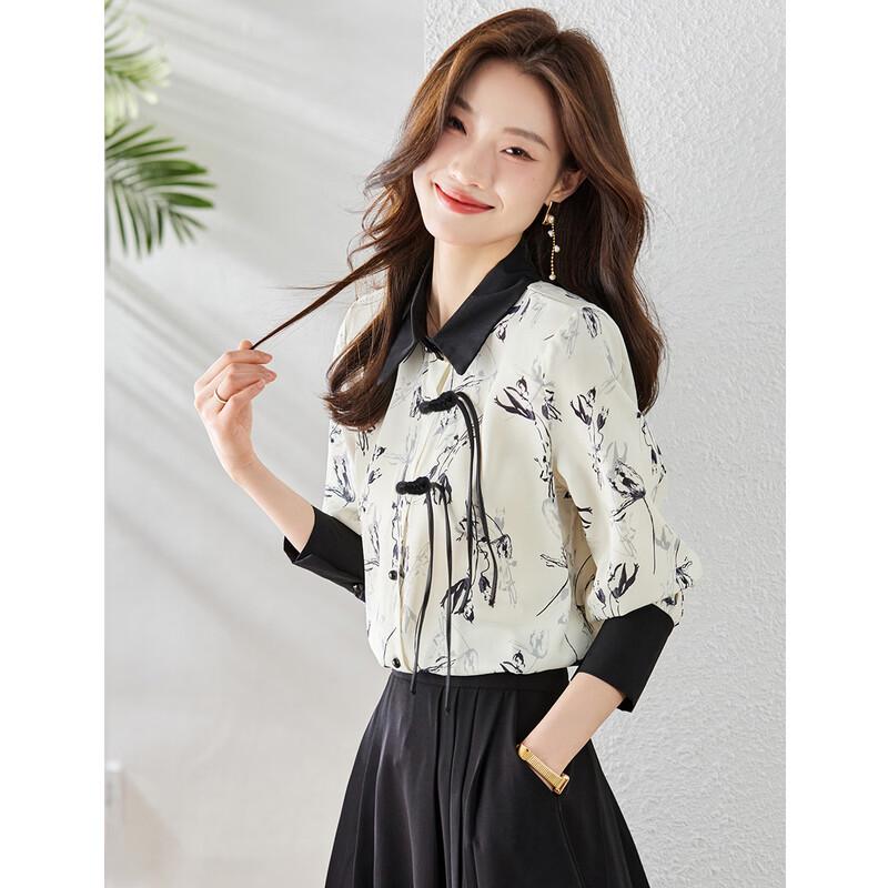 Oudeifu Women s Retro Chinese Print Blouse EU 40