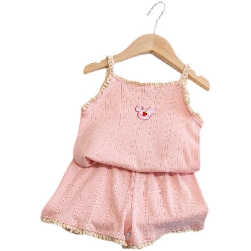 Girls Summer Breathable Cotton Camisole Pajama Set Thin Cool Vest Sleepwear For Kids Baby Home Clothes