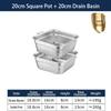 304 Stainless Steel Square Perforated Strainer Flat Bottom with Side Handles Colander for Washing Vegetables Marinating Tray
