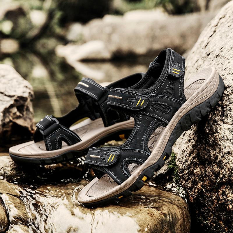 Store Ægte Læder Herre Sandaler Sommer Herre Strand Sandaler Udendørs Sandaler Til Mænd