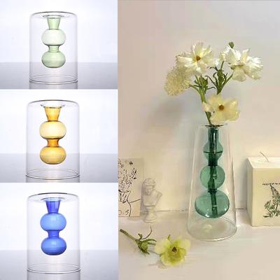 Living Room Decoration Transparent Color Double Glass Vase Terrarium Flower Pots Decorative