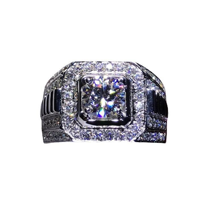 Chenrui Luxury Silver Zircon Diamond Ring for Men and Women