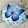 Blue Butterfly Auto Open Close Umbrella - Portable Folding Design with Iron Frame - Gift for Fans, Travelers, Daily Use1121086a