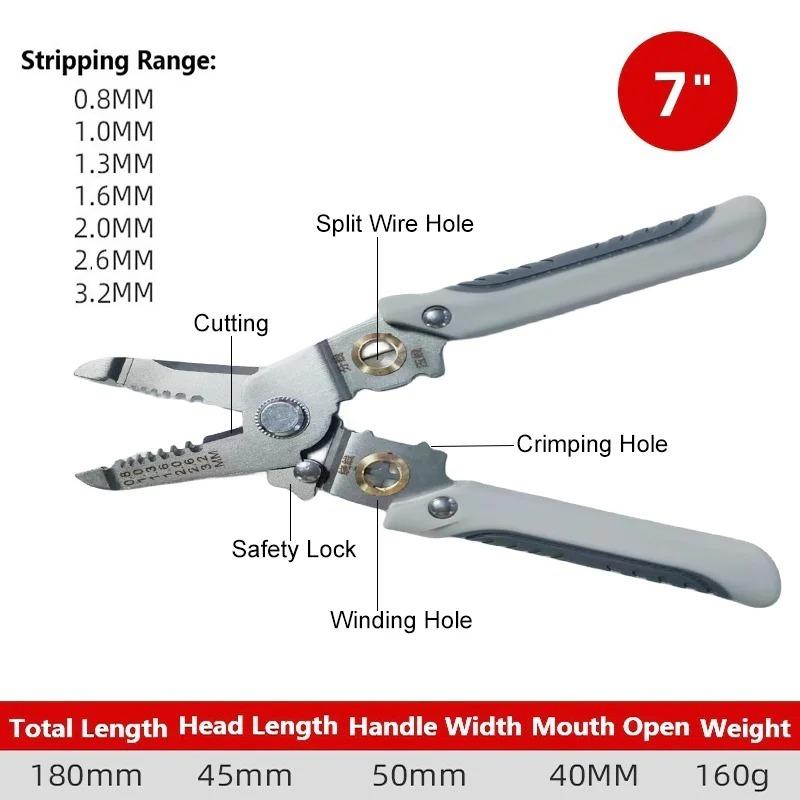 

Multi-Functional Wire Stripper Pliers 2-Core Wire Separator Electrician Tool Cable Stripping Crimping Winding Pliers сірий