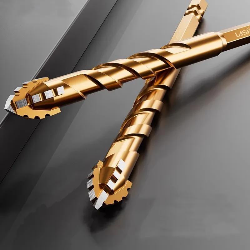 Burghiu cu dinți de ferăstrău îmbunătățit cu patru tăișuri pentru găurirea țiglei și burghiu electric special pentru beton, cu duritate ultra-înaltă.