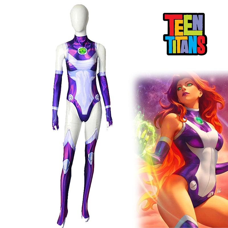 Titans Cartoon Teen Starfire Cosplay Costume Bodysuit Anime Heroes Roleplaying