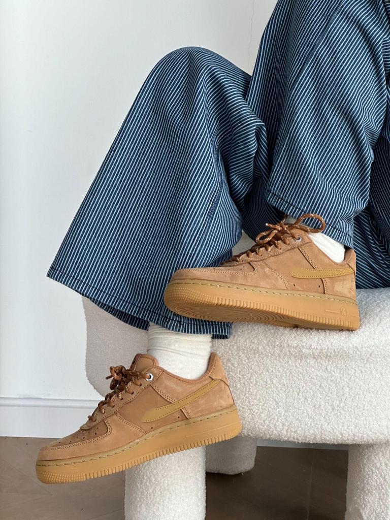 Original Pure White Air Force 1 Year of the Horse Limited Low-Top Sneakers, Black Sports Casual Shoes, Wheat Color, Unisex Style