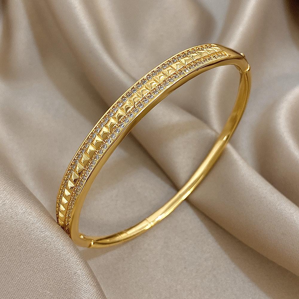 Vintage Zircon Geometric Square Cuff Bracelets for Women Fashion Gold Plated Copper Stacking Bangle Bracelet Jewelry Gifts