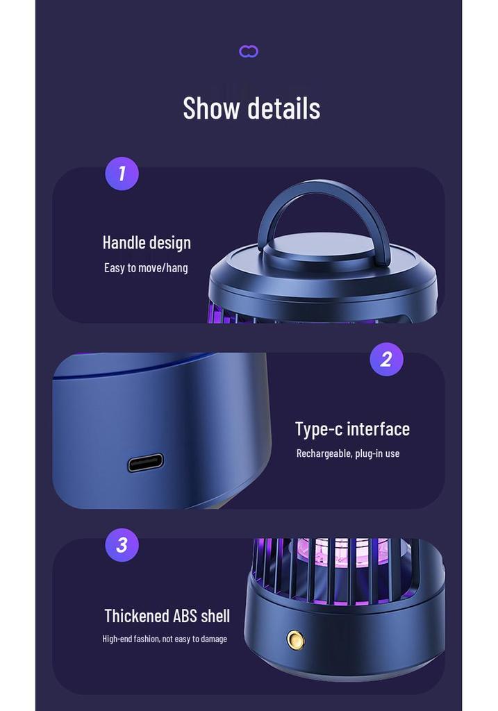 Lâmpada Matamoscas Elétrico com Carregamento USB - Uso Interno/Externo, Armadilha de Luz Roxa & Repelente.