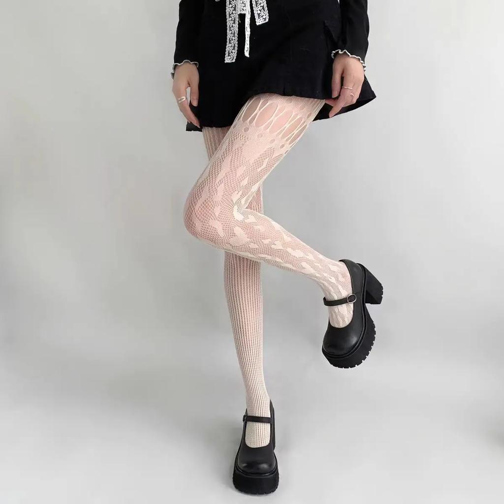 Bas Résille Sexy en Dentelle pour Femmes Lolita Ajouré Uni Collants Irréguliers à Peau Nue pour Femmes Mince Y2k Bas Corps