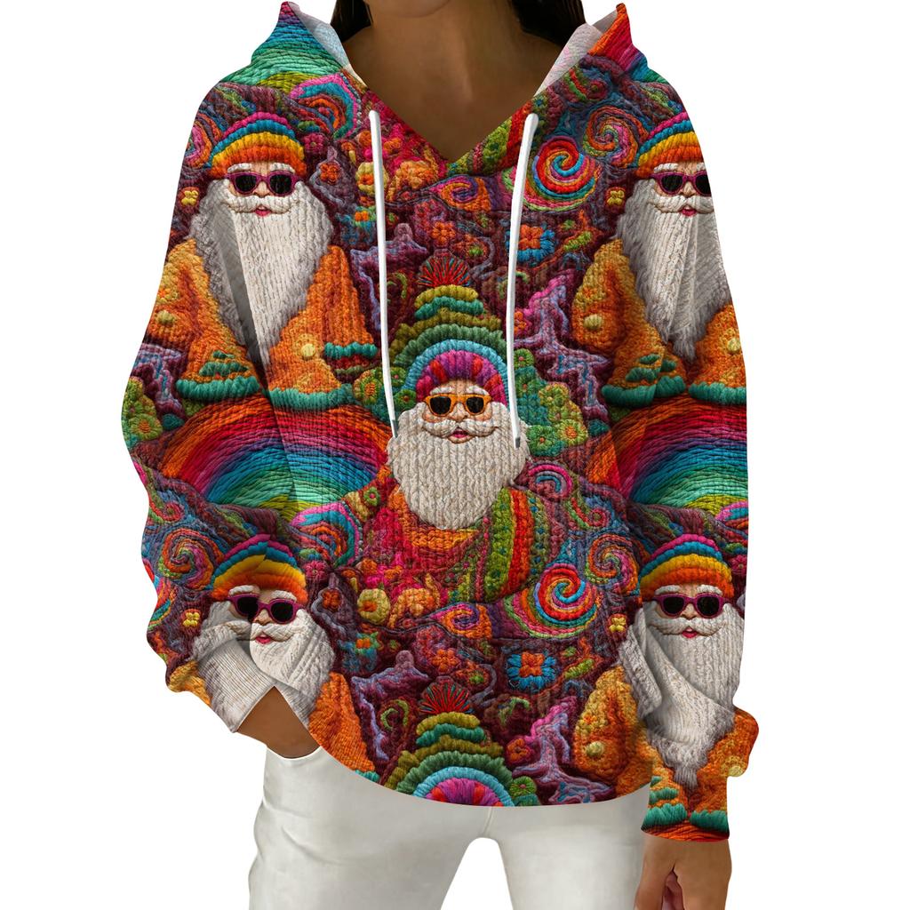 Women's Fashion Casual Christmas Print Pullover Long-Sleeve Hooded Sweatshirt