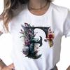 New Women T Shirt Custom Name Letter Combination Print Tshirt Flower Letter Font A B C D E F G Short Sleeve Female Tees Tops