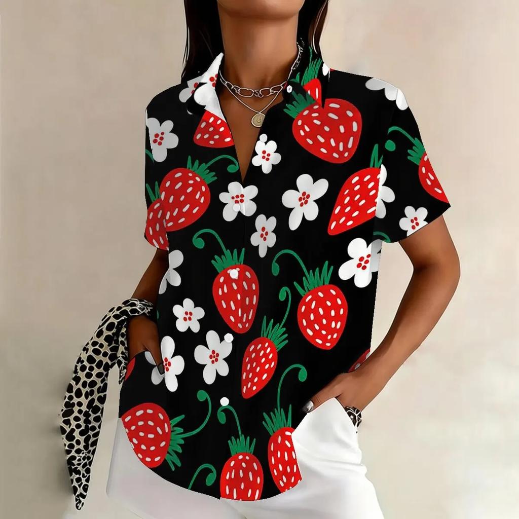 Blumenprint Retro Damen Kurzarmhemden Damen Revers Einreiher Kurzarmblusen Lässige Tägliche Damen Lockere Oberteile