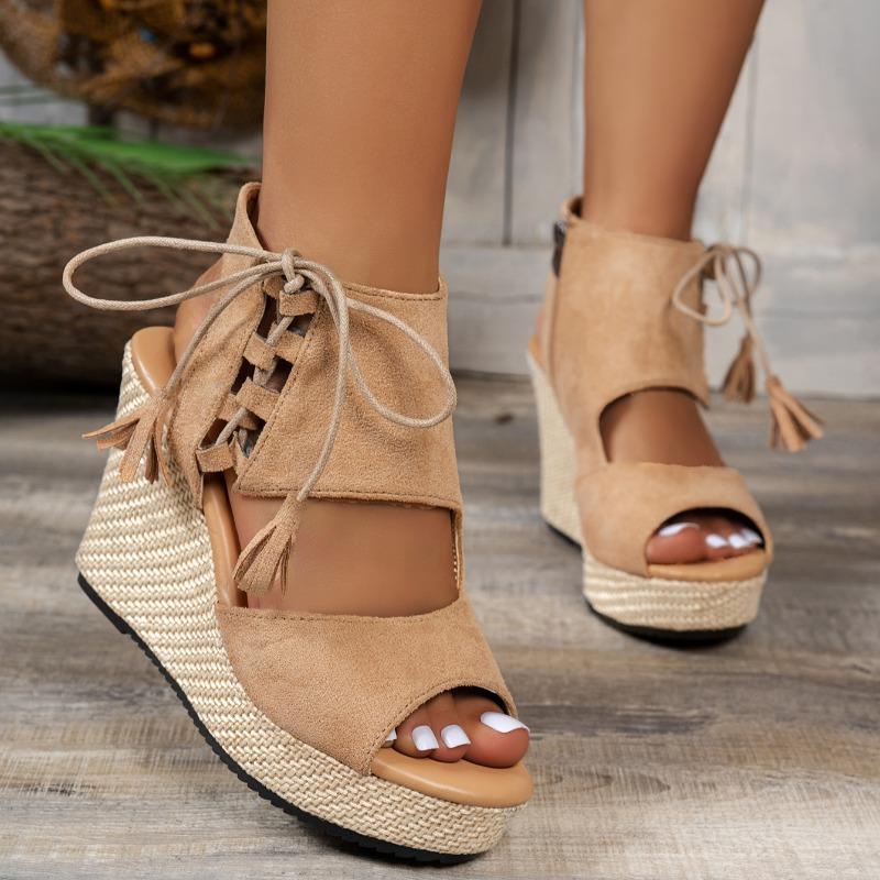 New Sandals Summer New Round Head Open Toe Suede Side Zipper Butterfly Knot Ribbon Waterproof Platform High Heels