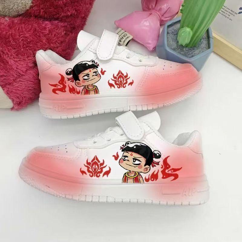 

Girls sports shoes, new autumn model, Nezha style, soft-soled versatile children s white shoes for toddlers and young kids 32-37Code one hand6Double червоний