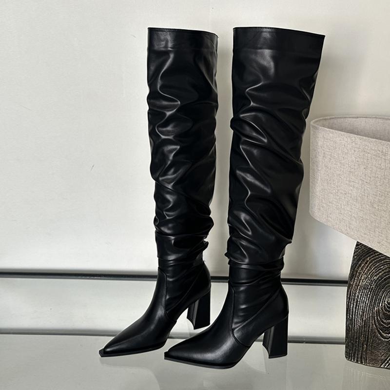 

Fashion Liyke Winter Street Sexy Pointed Toe Over The knee Boots Women Dancing Thigh High Shoes Fashion Low Square Heels Botas Mujer 38