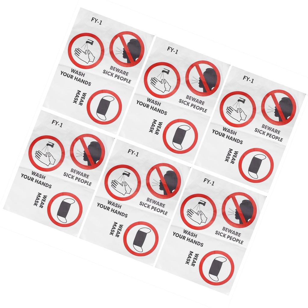 6PCS Caution Notice English Reminder Slogan Wall Sticker Sign for Hospital Company School