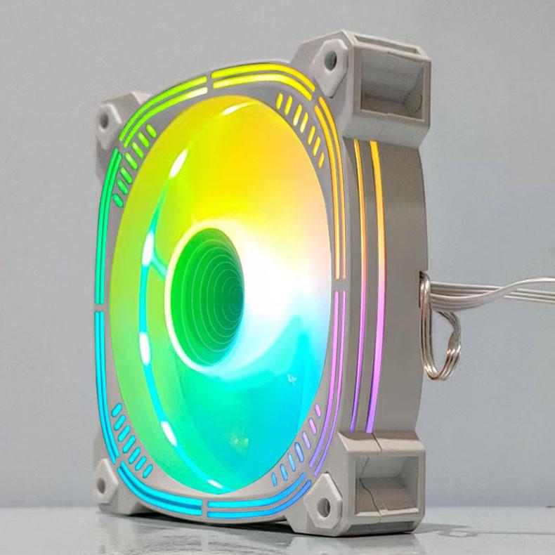 AGB 12cm RGB Temperature-Controlled Chassis Fan, Large 4-Pin, White/Black, Synchronous Cooling