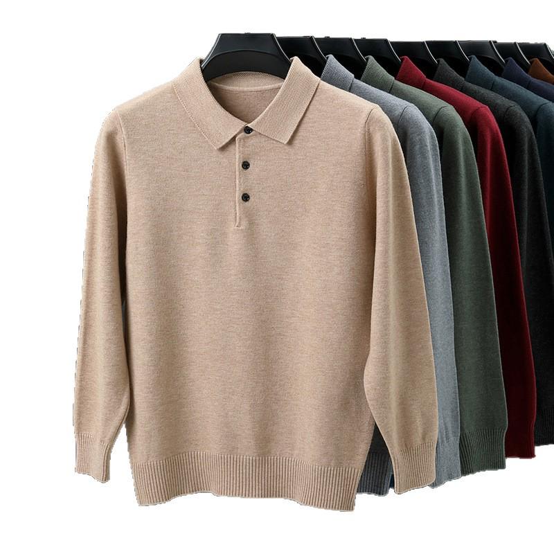 2026 Autumn/Winter Men's Slim Fit Heavy Knit Polo Sweater, 500g Lapel Pullover Base Layer