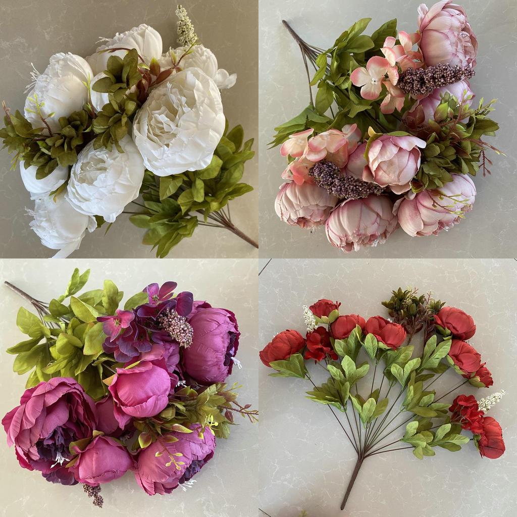 Mimaya 13head Peony Faux Flower Bouquet Wedding Decor For Home And Photography