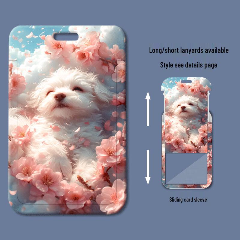 Peach Blossom Cartoon Animal Card Holder Slide Cover ID Badge Name Tag for Students and Work Access