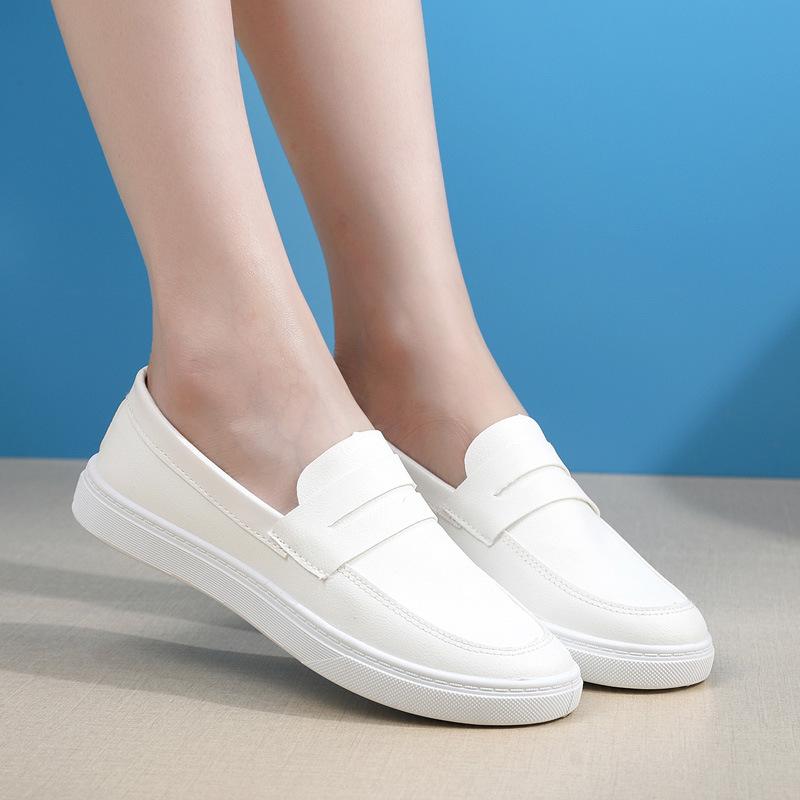One-word Nurse Shoes Women's White Wedge Heel Soft Sole 2025 New Little White Shoes Autumn and Winter Old Beijing Cloth Shoes Flat Sole