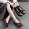 Women's Spring New Ethnic Style Slip-On Shoes - Top Layer Cowhide Comfortable Flat Loafers with Elastic Band, Casual Mom Shoes