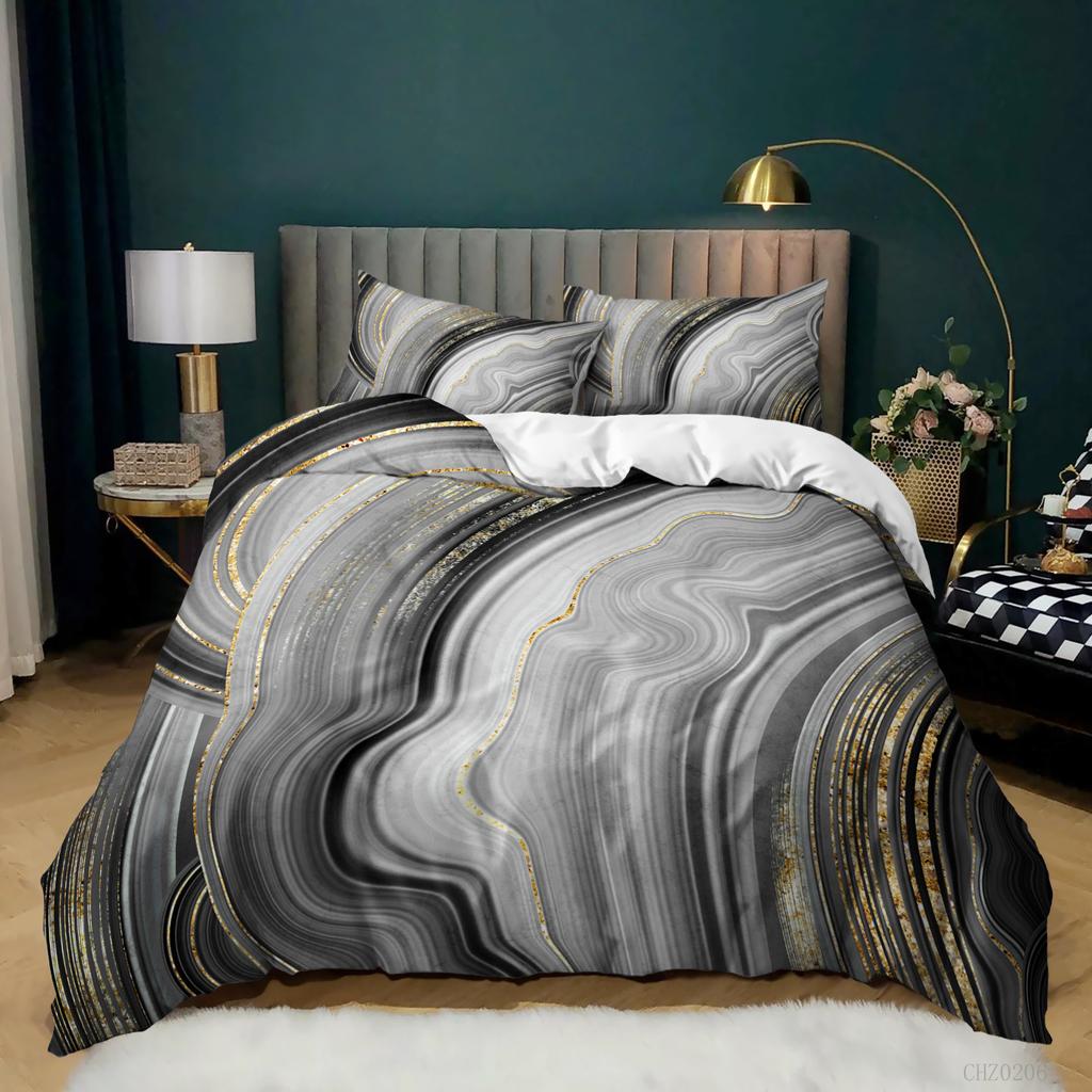 Gradual Change Color Marble Texture Pattern Duvet Set Digital Printing Three-Piece Set Bedding