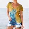 Handbemalte Cartoon Katze Damen Niedliche T-Shirts Kurzarm 3D Gedruckt Street Style Damen Tees Locker Lässig V-Ausschnitt Tops Übergroß