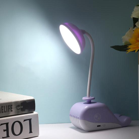 Cartoon Whale Night Light USB Type-C Fast Rechargeable Desk Lamp with Mobile Phone Holder Bendable Warm White Light Desk Light for Students Eye