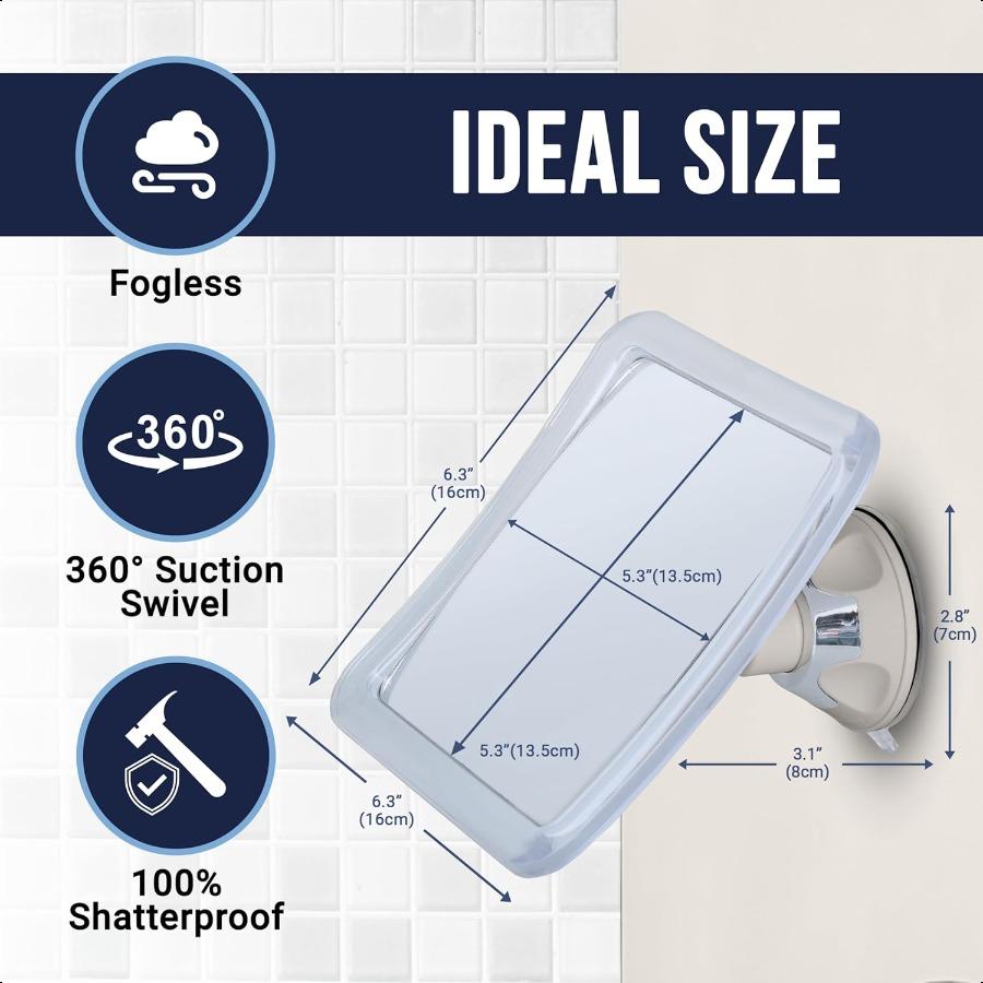 

Зеркало для душа Fogl для бритья с обновленной присоской 1-кратное увеличение 6,3 x 6,3 дюйма полупрозрачная рамка серая присоска United States