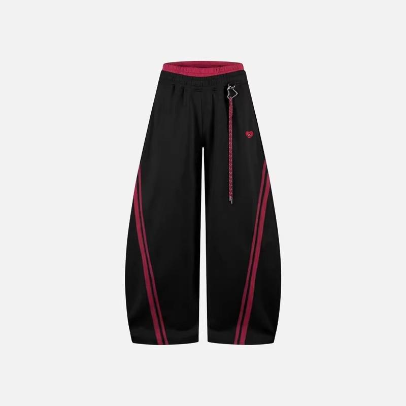 Unisex Streetwear Wide-Leg Cropped Sweatpants With Stripe Patchwork Heart Embroidery Loose Fit Casual Pants Dance Daily