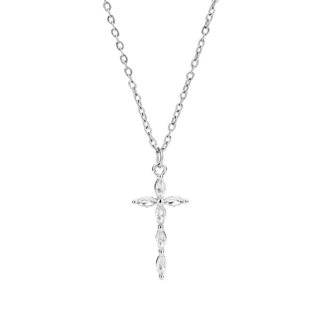 Zircon Cross Necklace Trendy Japanese Women'S Hip-Hop Kusa Wind Casual Sweater Chain Sweater Chain Diamond Collarbone Chain