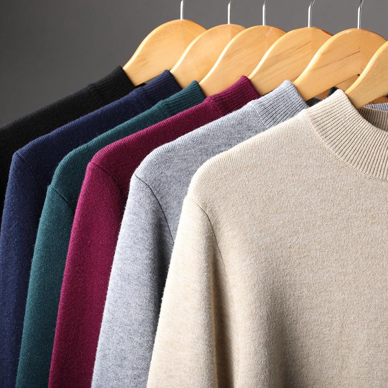 Podzimní a zimní nový pánský svetr s kulatým výstřihem, pulovr, jednobarevný, módní, ležérní pletený svetr, elastický, vysoce kvalitní podkladový svetr