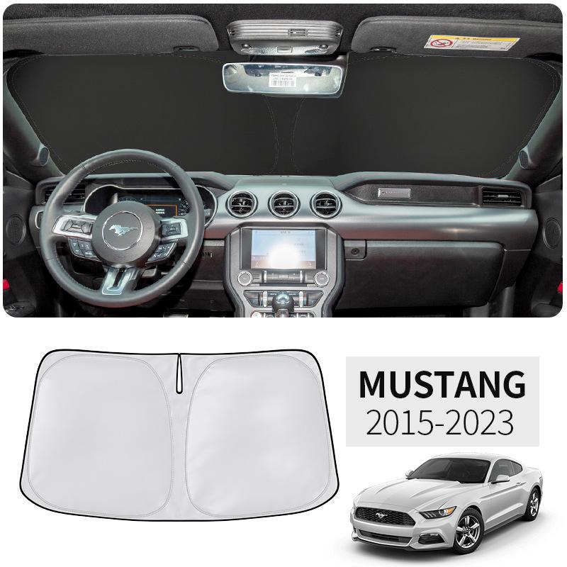 For Mustang Car Sunshade Umbrella Car Sun Shade Protector Parasol Summer Sun Interior Windshield Protection Silver Double Layer