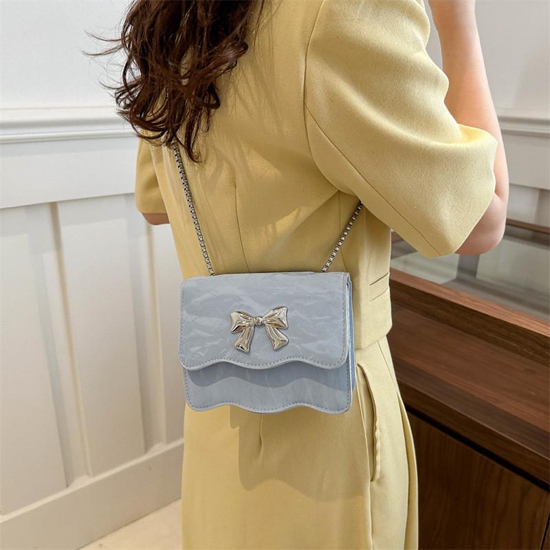 Trendy Black Blue Pink White Pu Small Square Handbag With Chic Chain Strap Design