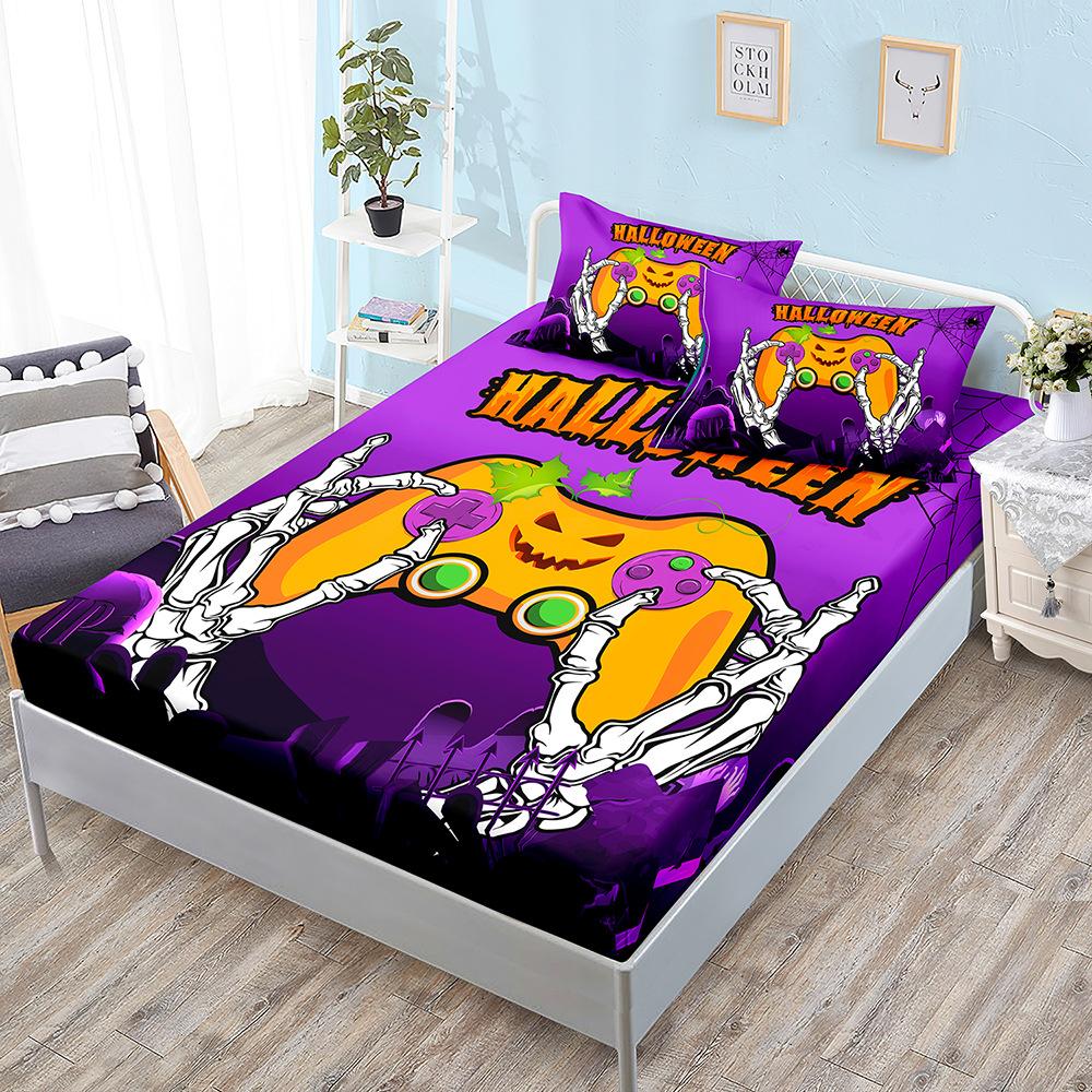 Halloween Three-Piece Set Funny Pumpkin Mattress, Mattress Cover, Mattress Protective Cover
