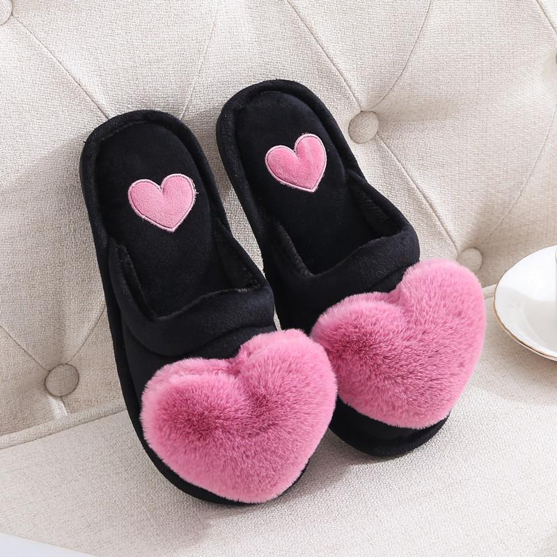 Women's Warm Non-Slip Cartoon Peach Heart Slippers for Autumn & Winter