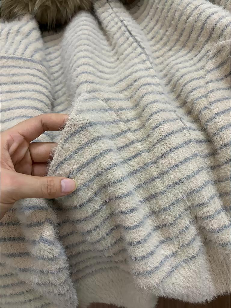 Women's Hooded Plush Casual Striped Sweater For Autumn And Winter