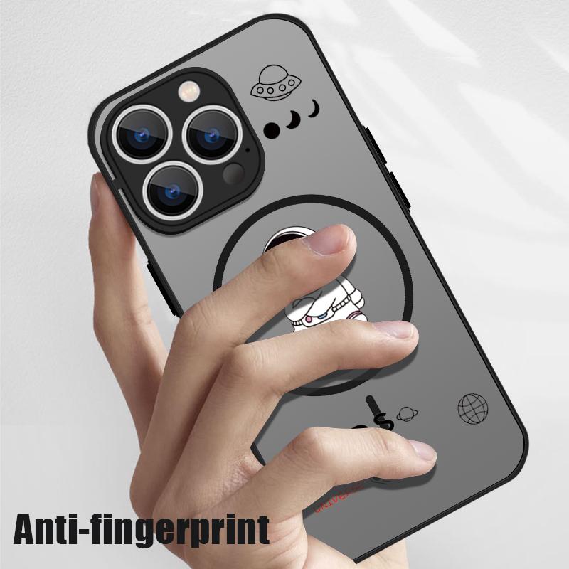 Cartoon Astronaut Case For iPhone 16 Pro Max Coque iPhone 15 Pro Max 14 13 Magnetic For Magsafe Matte Back Cover Fundas