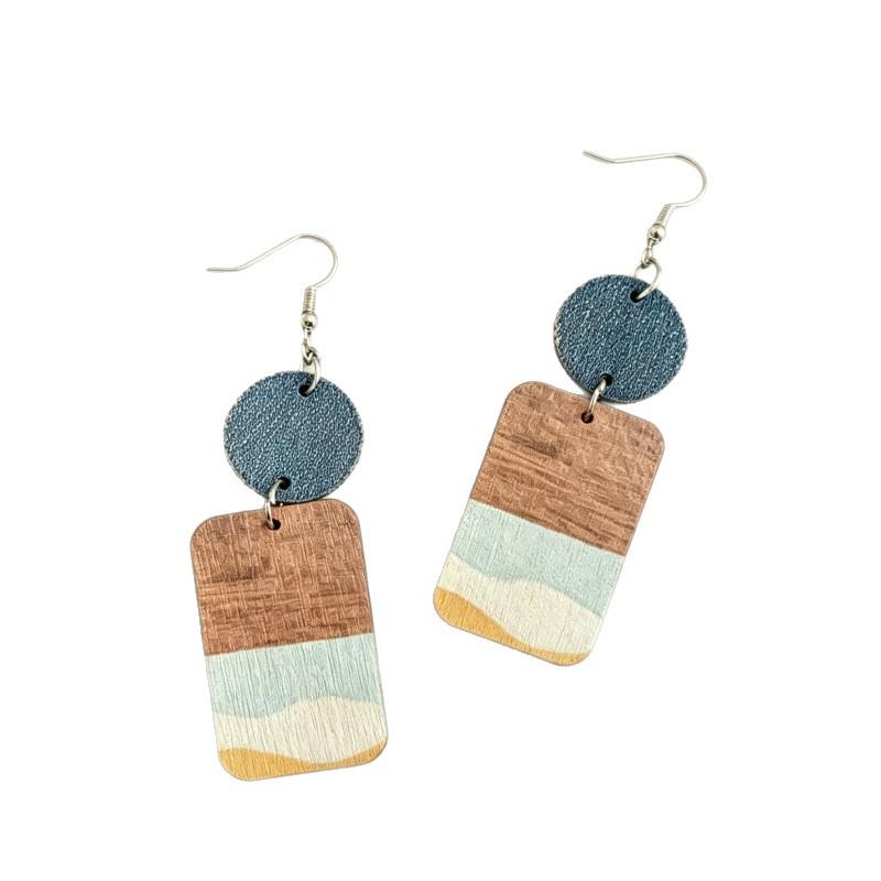 Retro Sunrise Geometric Wood Grain Earrings