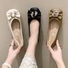 Fashion Women's Flat Shoes Square Toe With Crystals Leather Casual Khaki Diamond Spring Summer 2025 Elegant Dress 39 Y2k Ladies Footwear