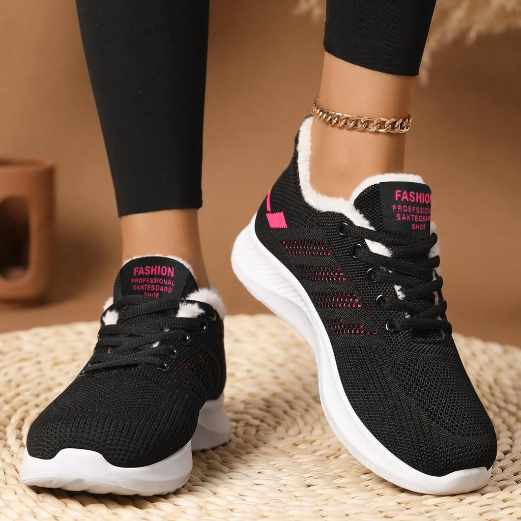 Women Winter Sneakers Short Plush Warm Casual Running Shoes Anti-Slip Lightweight Outdoor Lace-up Walking Shoes