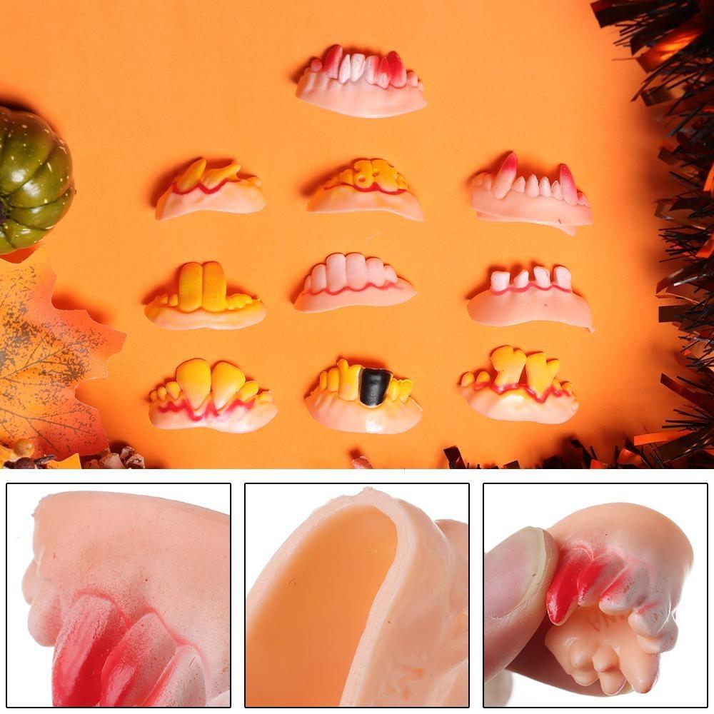 

10 шт., резиновые вставные зубы, гнилые зубы, шутка, реквизит, креативный зуб, игрушка, костюм на Хэллоуин, вечерние