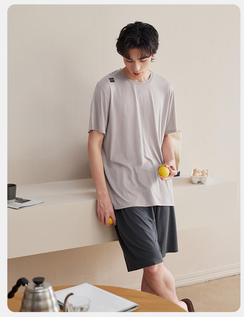 Xuan Liang [7A Antibacterial] Lyocell Sleepwear Men's Summer Thin Cool Short Sleeve Shorts Large Home Furnishing Set