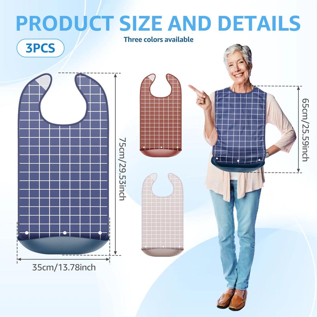 3Pcs Adult Bibs Mealtime Bib Elderly Feeding Soft Towel Cloth Clothing Stain Resistant Protectors for Adult Men and Women